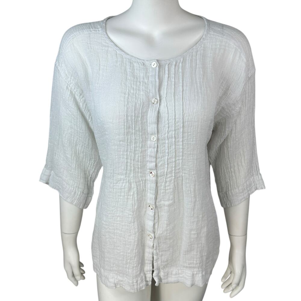 Pure Jill Linen Button Top Womens Size XS Gauze Crinkle Oversized White Summer